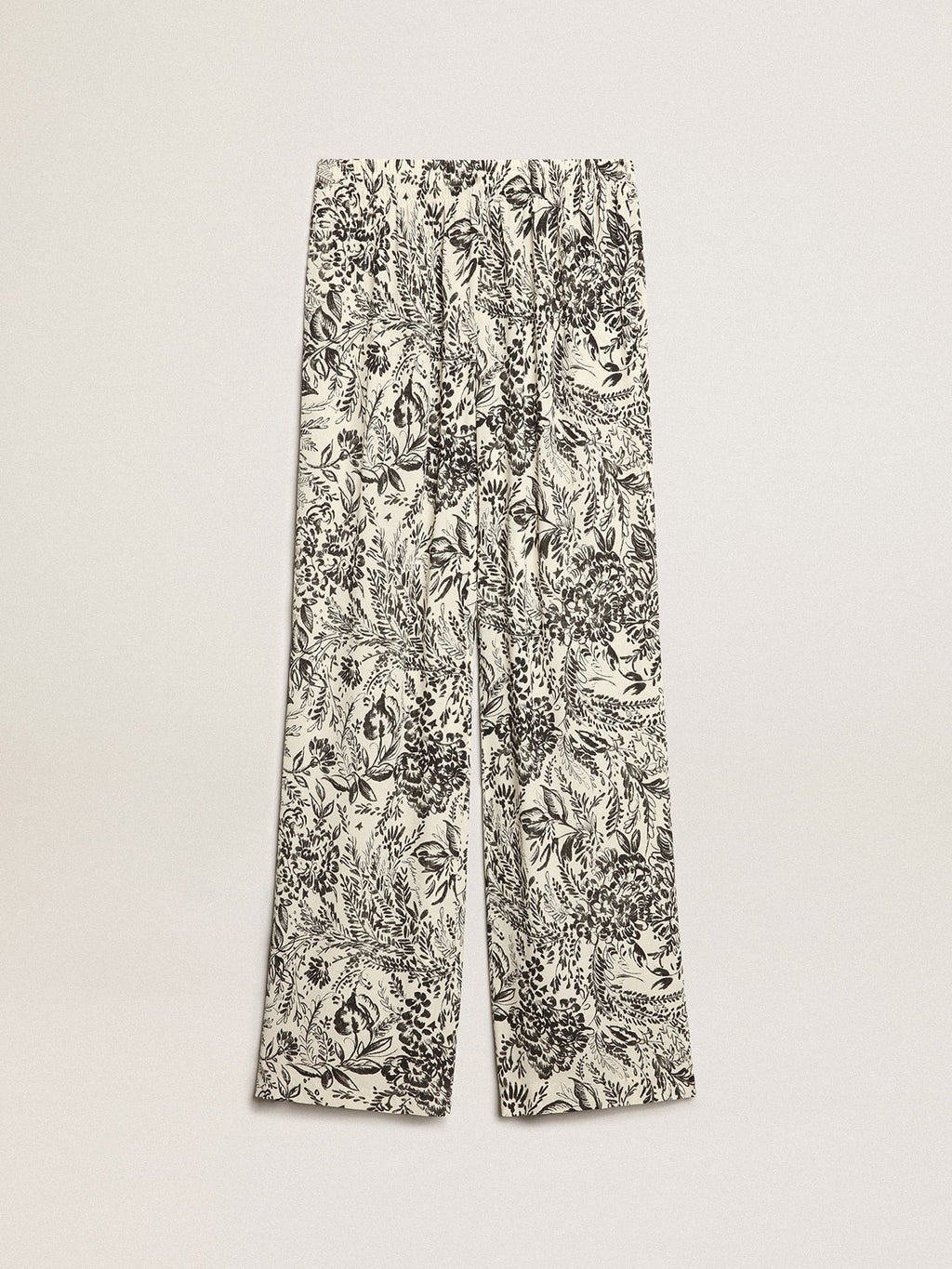 Pantalone jogging di colore bianco con stampa toile de jouy nera