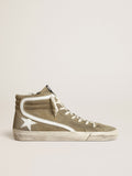 Sneaker Slide in suede verde militare con stella e virgola in pelle bianca
