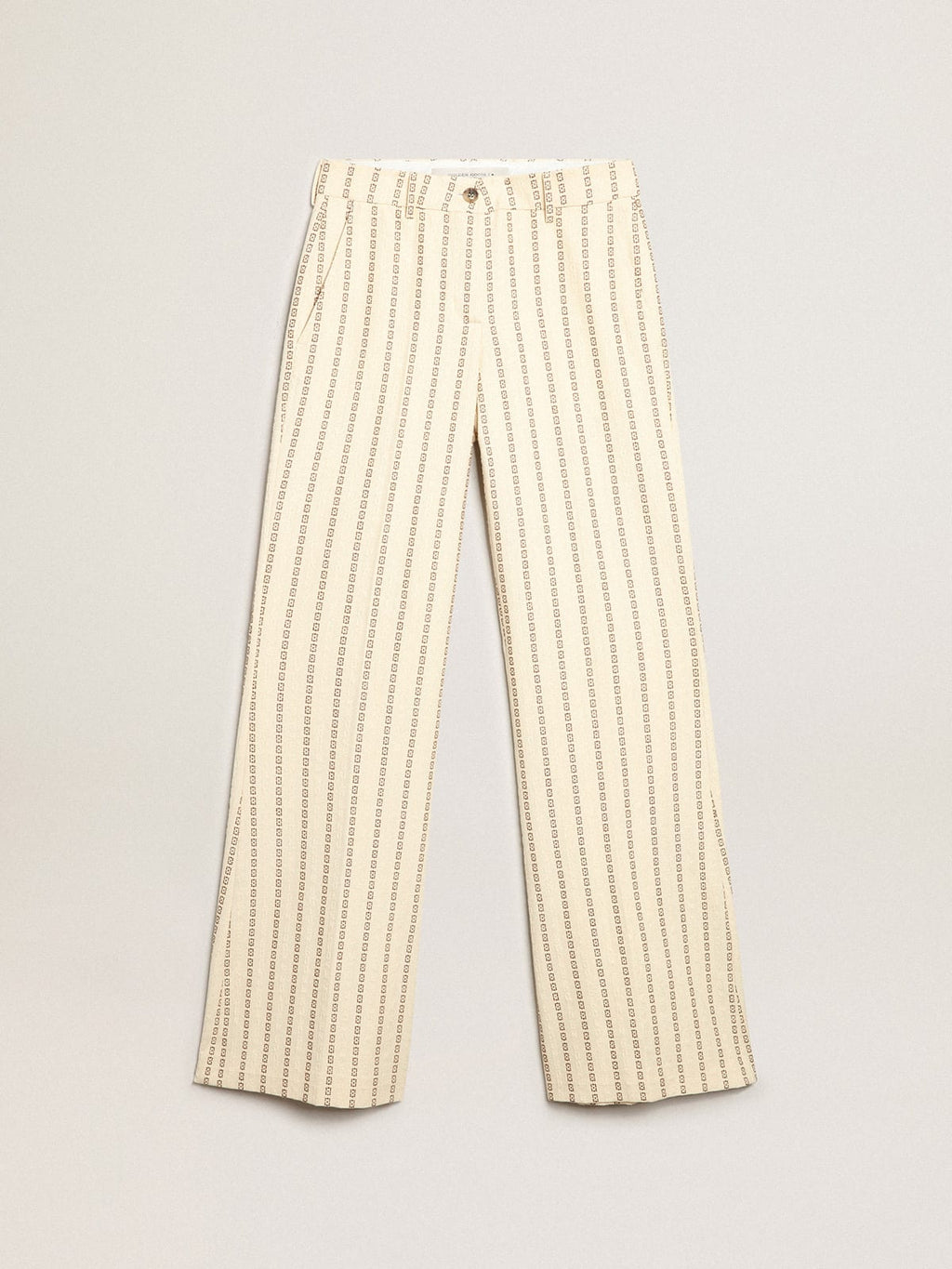 Pantalone in cotone color panna con motivo jacquard