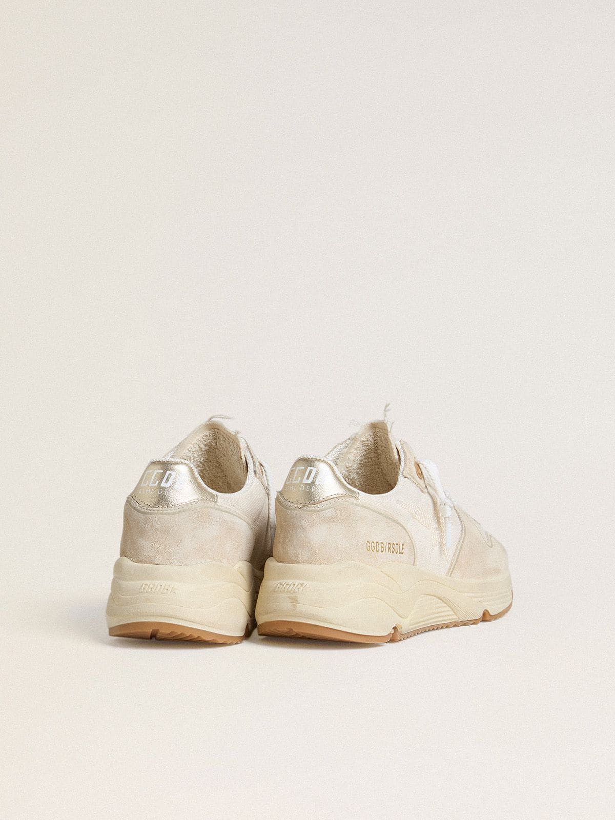 Women's Running Sole in canvas with beige star and platinum metallic leather heel tab