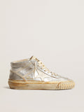 Mid Star Donna in pelle laminata argento con stella color avorio