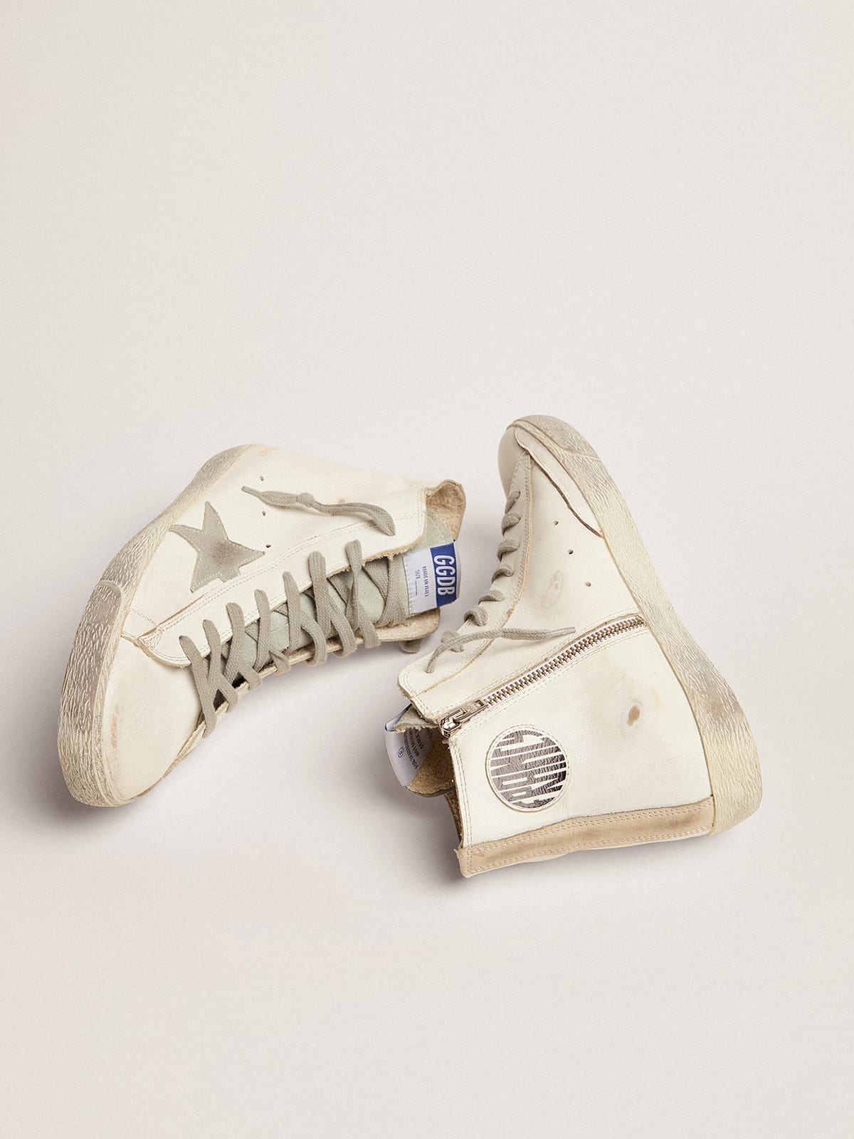 Sneakers Francy in pelle con stella in camoscio argentato