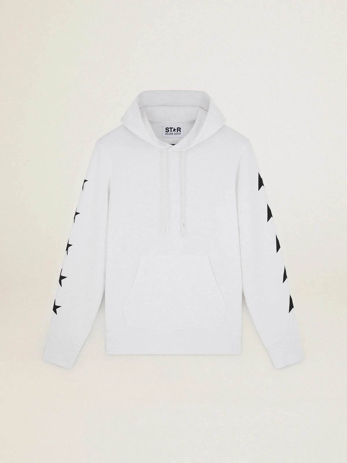 Felpa con cappuccio Alighiero Collezione Star di colore bianco vintage con stelle nere a contrasto