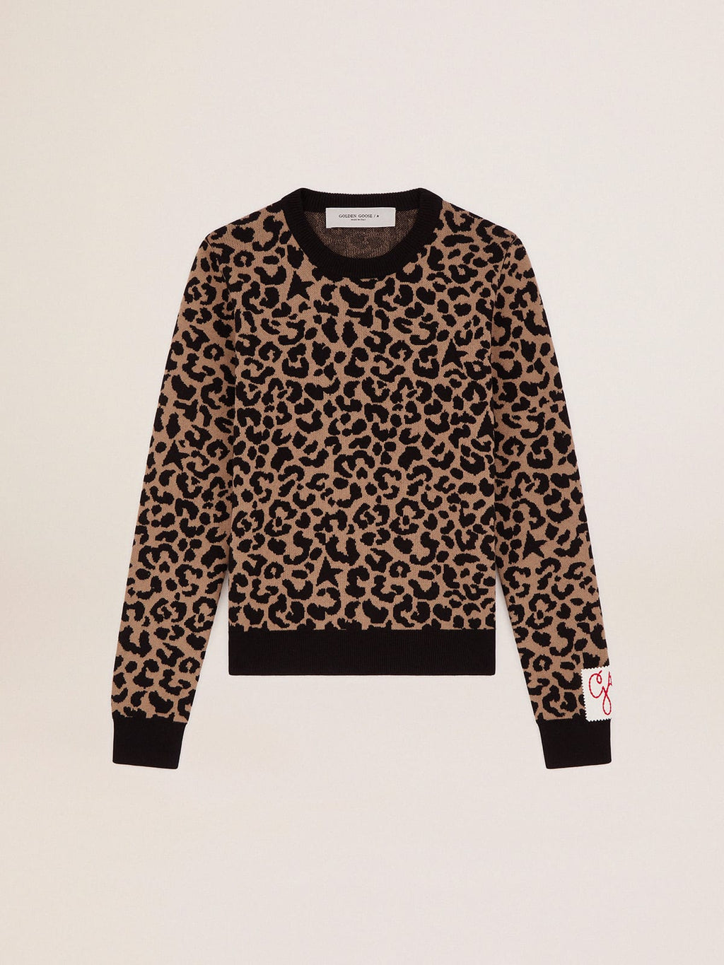 Maglione girocollo in lana con motivo animalier jacquard