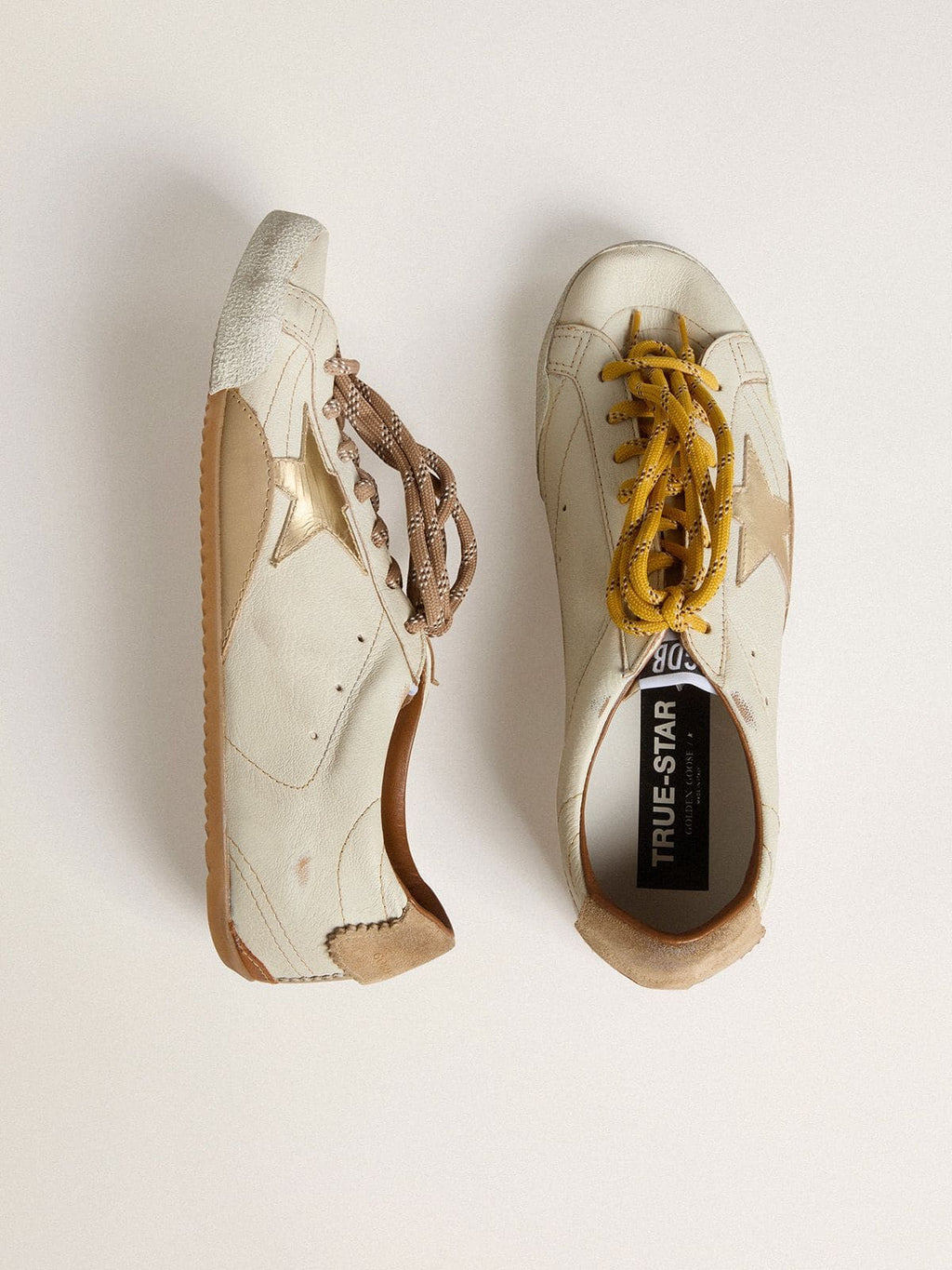Women's True-Star in white nappa leather with gold star and beige suede heel tab