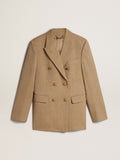 Blazer doppiopetto in lana da donna di color faggio chiaro