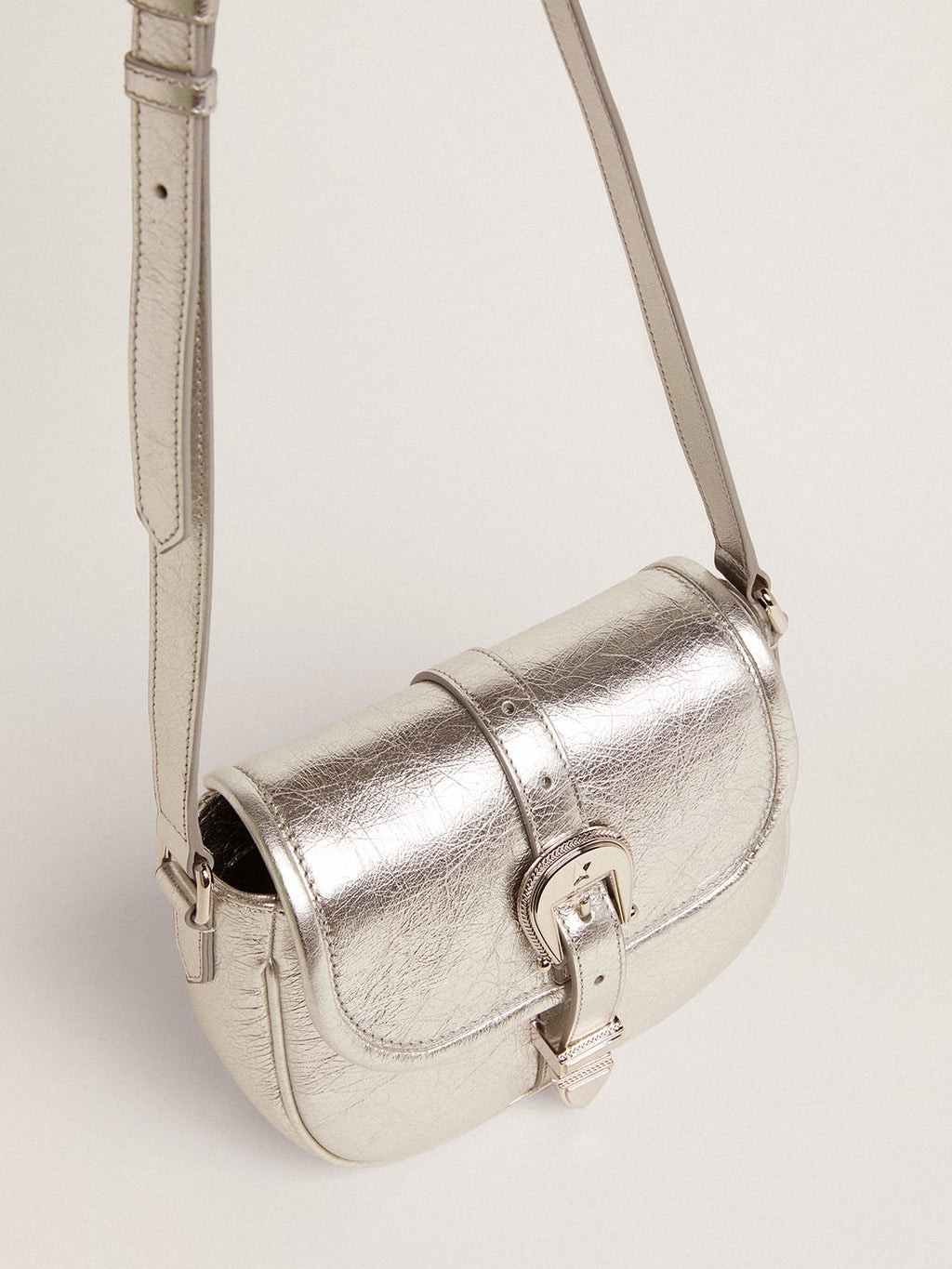 Borsa Rodeo Bag small in pelle laminata color argento