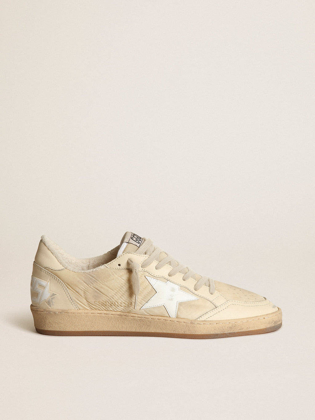 Sneaker Ball Star uomo in nylon bianco latte con stella in pelle bianca e talloncino in pelle bianco latte