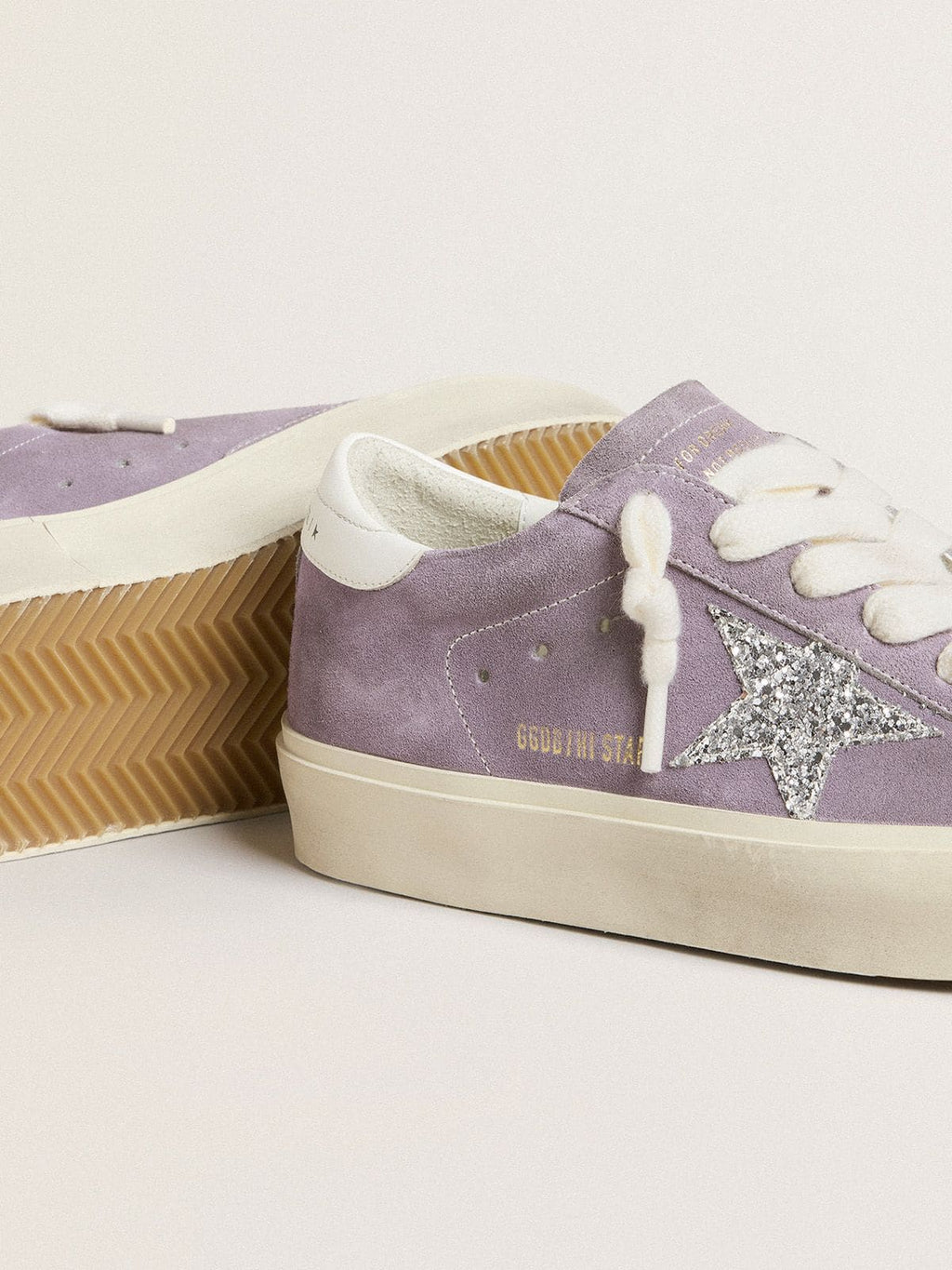 Women's Hi Star in purple suede with silver glitter star