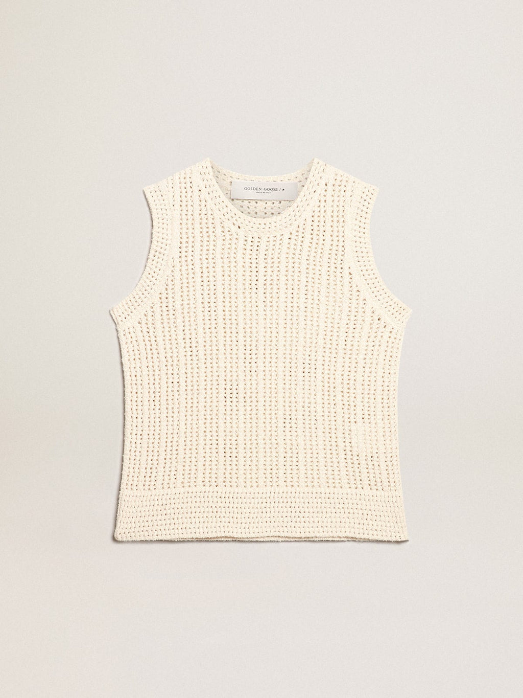 Top senza maniche in maglia di color papiro
