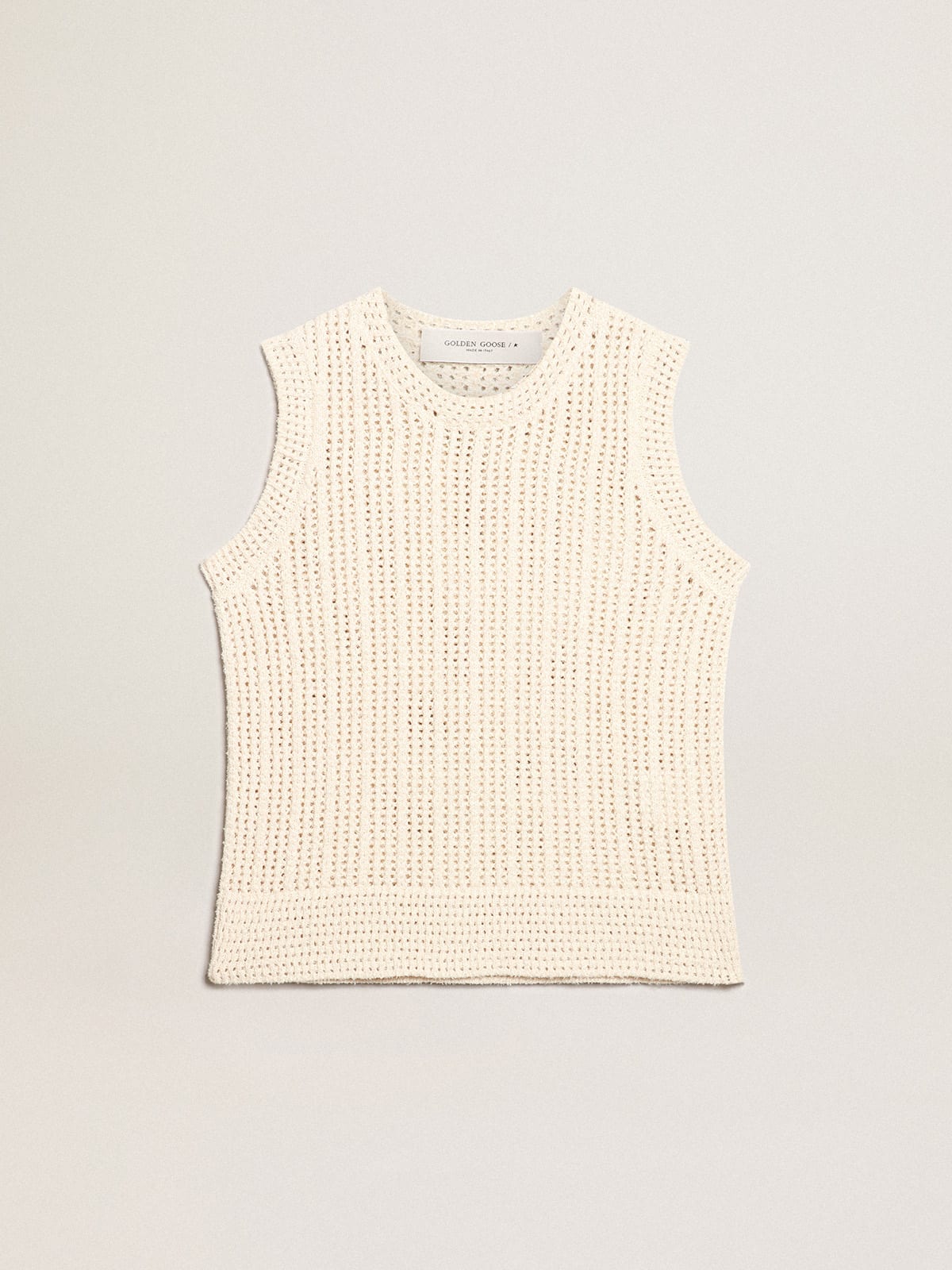 Top senza maniche in maglia di color papiro