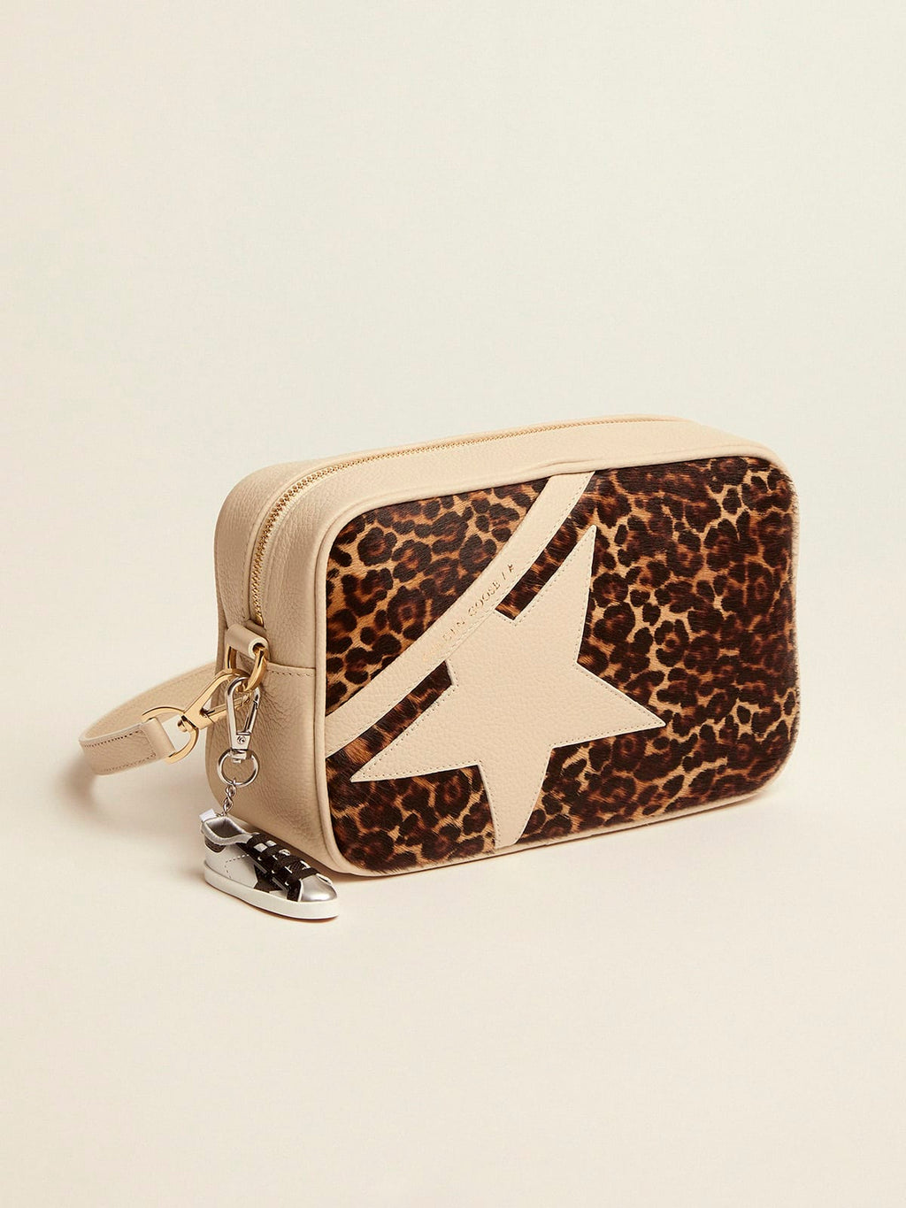 Borsa Star Bag bianco latte con inserto in cavallino stampato leo