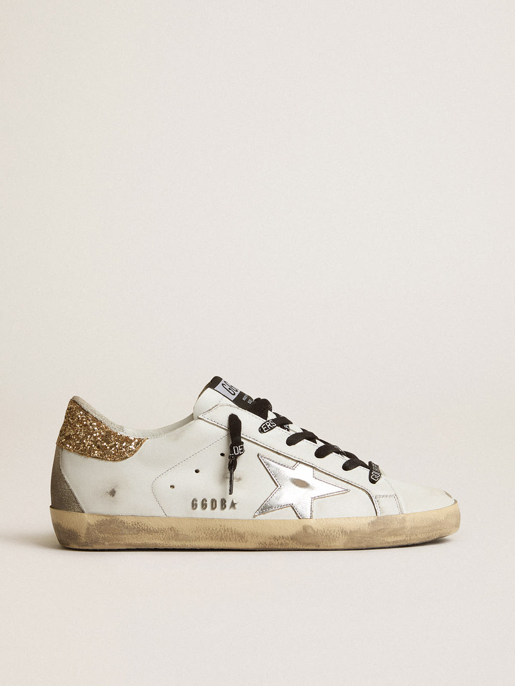 Sneakers Super-Star bianche in pelle con talloncino glitter