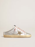 Super-Star Sabot in pelle laminata argento con stella in suede