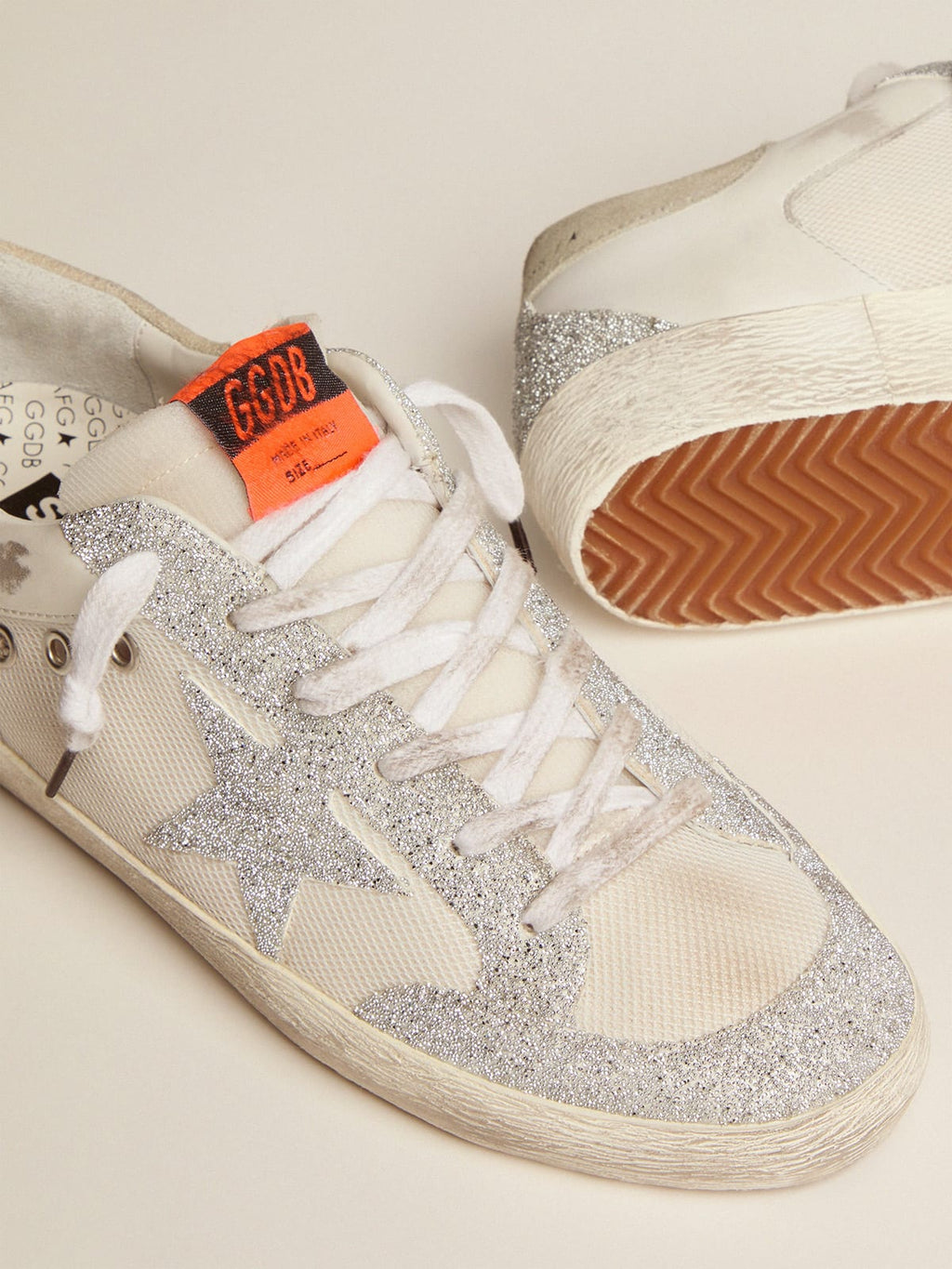 Super-Star LTD in pelle e rete bianche con stella e inserti in micro cristalli Swarovski argento