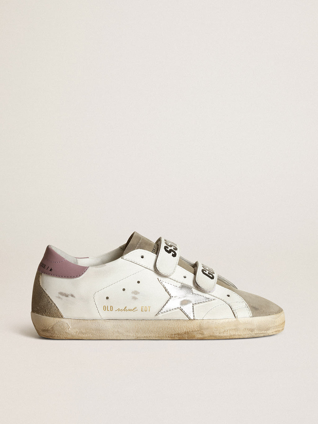 Sneaker Old School con stella in pelle laminata color argento e inserti in suede color tortora