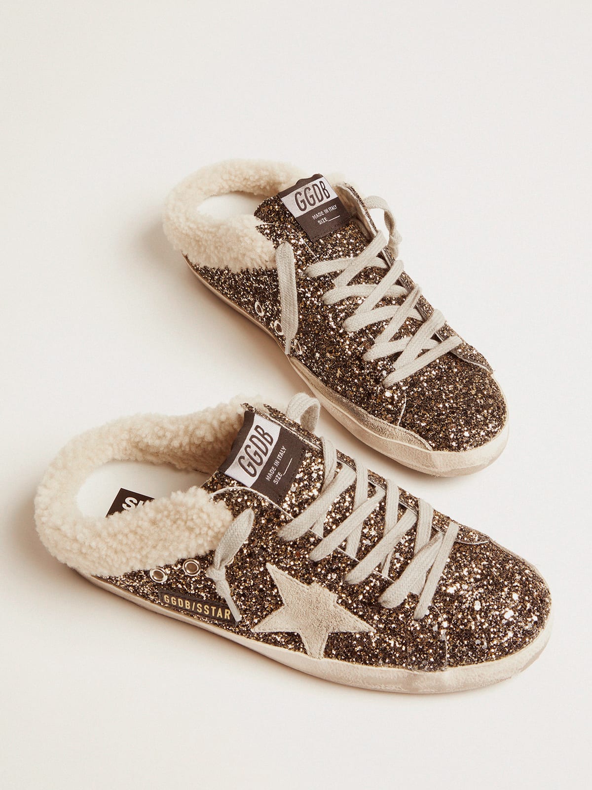 Sneakers Super-Star sabot con glitter e interno shearling