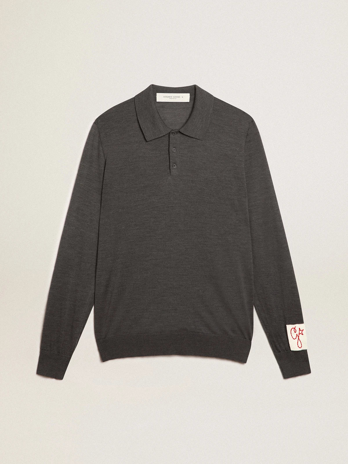 Polo maniche lunghe da uomo in lana merino di colore grigio