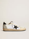 Sneaker Ball Star uomo in canvas e pelle bianchi con inserti in pelle avorio e stella in nappa nera
