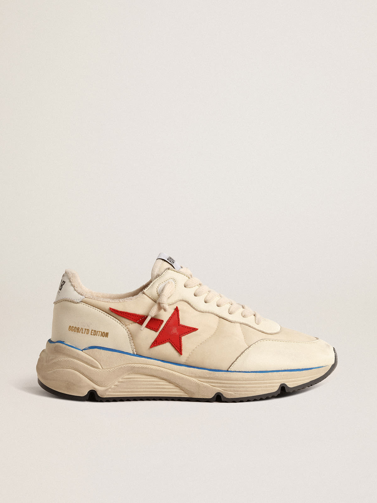 Running Sole Donna LTD in nylon beige con stella in pelle rossa
