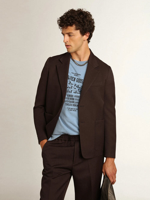 Blazer monopetto Collezione Journey in gabardine di lana color liquirizia con bottoni in corno