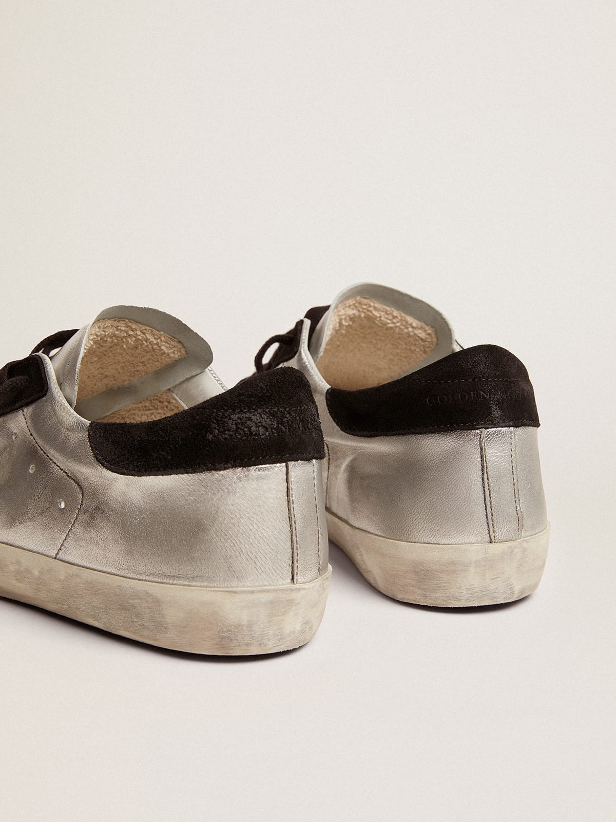 Sneakers Super-Star in pelle argentata con inserti a contrasto