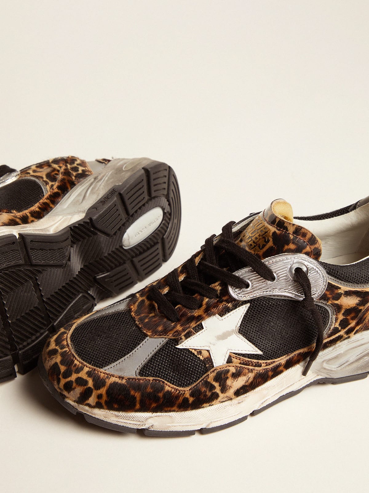 Sneaker Dad-Star in cavallino leopardato e stella in pelle bianca