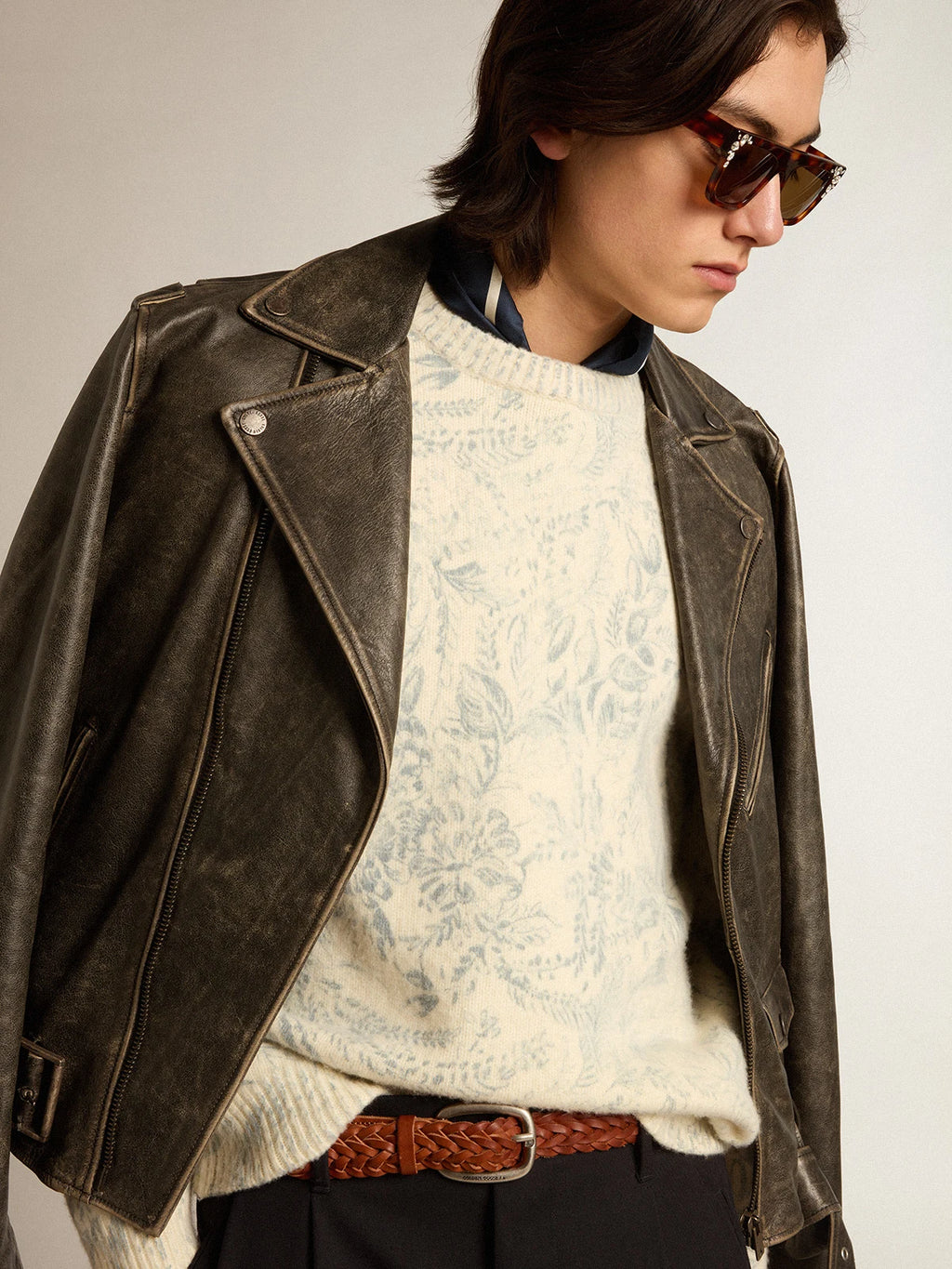 Maglione girocollo da uomo in lana con motivo toile de jouy all over