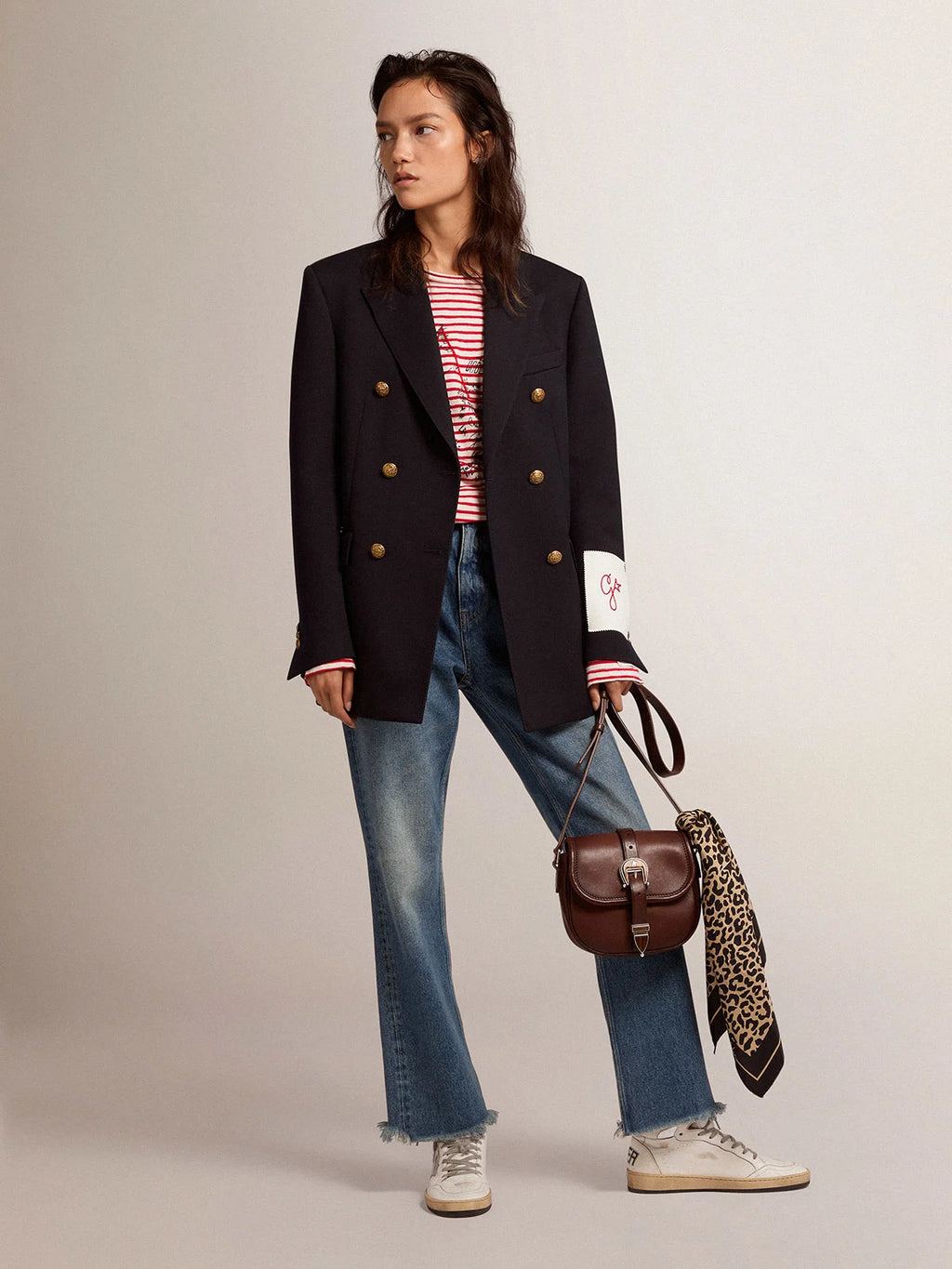 Blazer doppiopetto donna Collezione Golden di colore blu scuro con bottoni araldici dorati